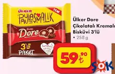 ÜLKER DORE ÇİKOLATALI KREMALI BİSKÜVİ 3'LÜ 258 G fiyat ve kampanya bilgisi